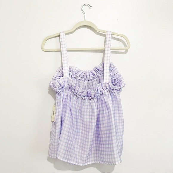 On 34th Women's Shirred Tonal-Stripe Gingham Print Camisole Top Purple Tank XL - Picture 4 of 14